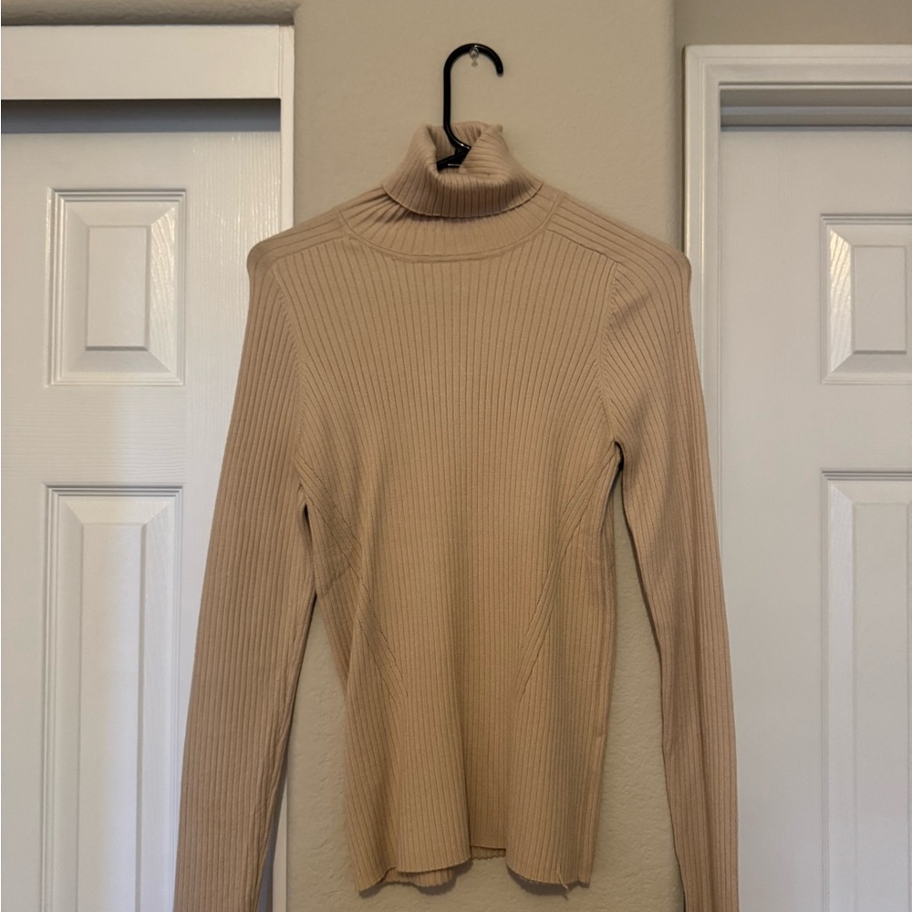 Mango Light Beige Ribbed Knit Top